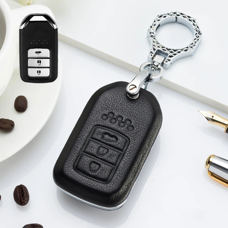 Высокое качество автомобильные аксессуары кожа+ пластик для Honda Key Cover Accord Civic 10th Gen JADE VEZEL CRIDER CRV Shell Fob для ключа - Название цвета: B-black