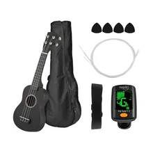 Sopran Sapele z litego drewna Ukulele 21 Ukulele 4 struny Uke Hawaii Bass String zestaw instrumentów muzycznych zestawy + Tuner + String + pasek + torba