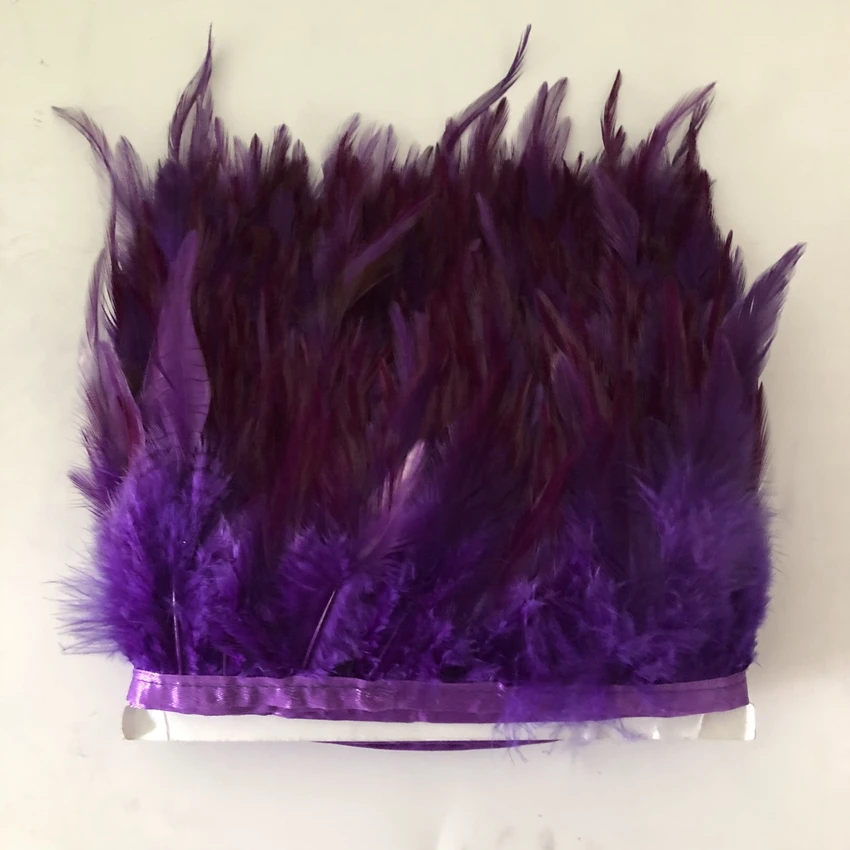Amazing Feather 2 Meters/lot Light Purple Dyed Rooster hackle Chicken Feather Trims 8-13cm 3-5 Inches Width DIY Feathers Ribbon