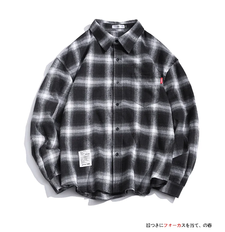 Liketkit Men's New Casual Shirts Male Plaid Long Sleeve Harajuku Oversize Shirts Men Korean Couples Japanese Streetwear 5XL