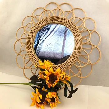 

Natural Rattan Innovative Art Decorative Makeup Mirror Dressing Living Room Bathroom Wall Hanging Craft Photography Prop