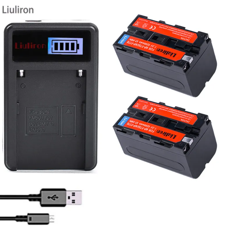 3x NP F770 F750 NP-F750 Li-ion Replacement Battery+ LCD USB Charger for Sony NP-F750 NP-F770 Camcorder LED Video Light D&F - Цвет: charger and 2battery