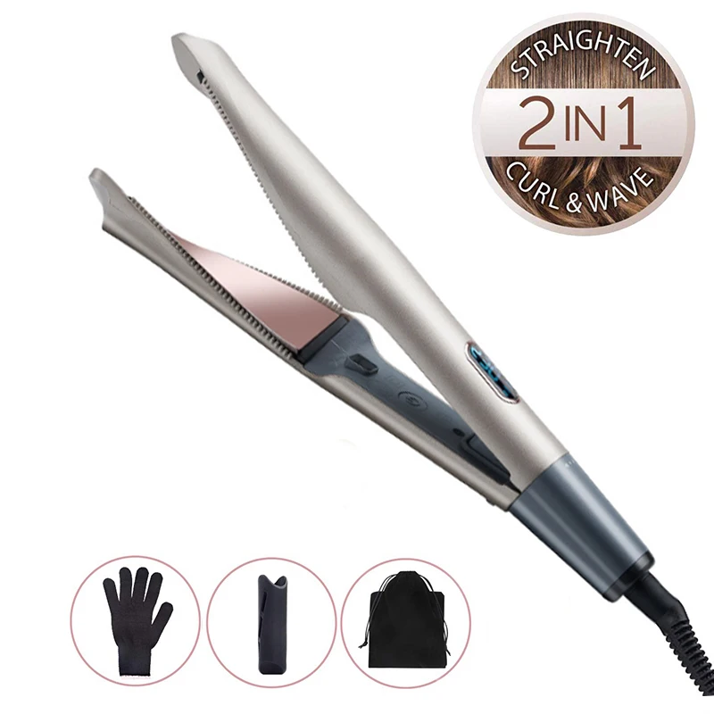 

2 in 1 Hair Curler And Straightener Professional Curly Hair Straightener Ceramic Twist Curling Iron Salon Flat Iron Hair Styler