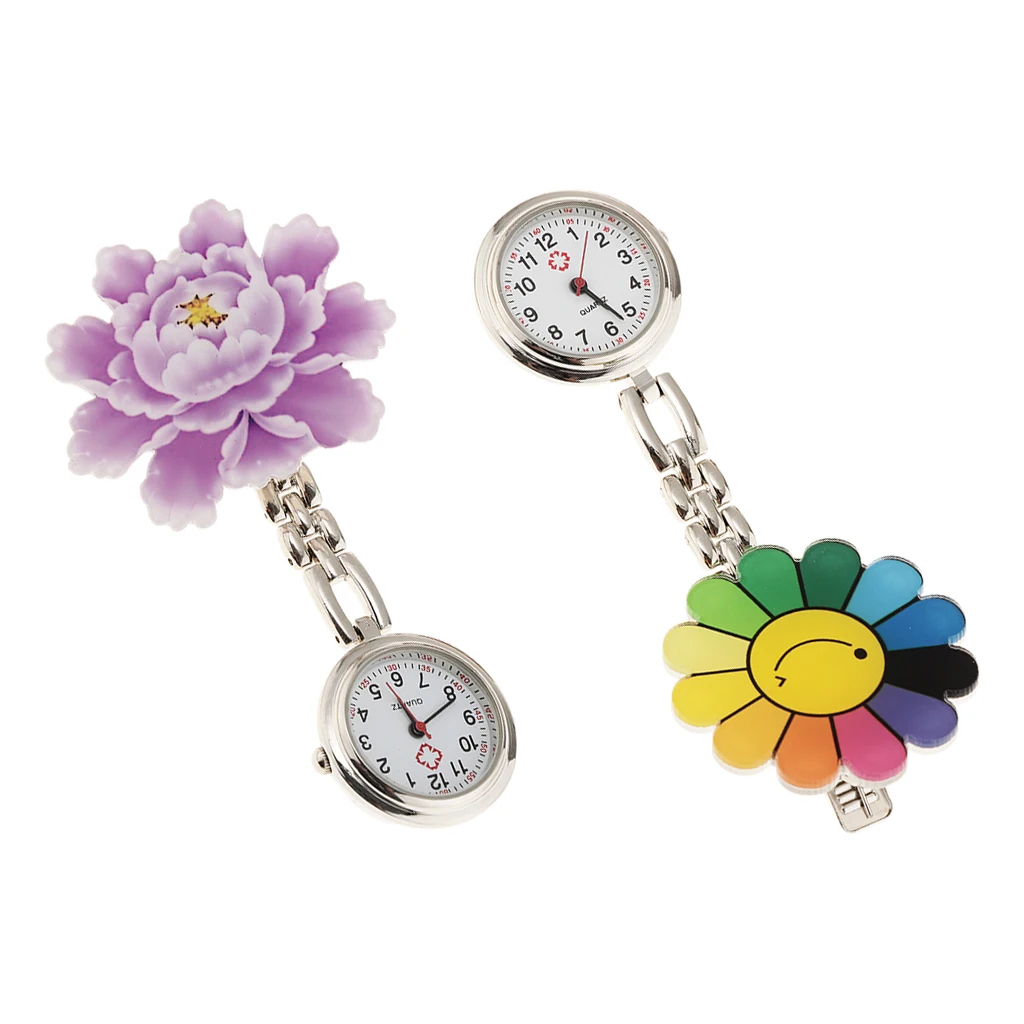 2Pcs Nurse Pocket Watch Women Paramedic Tunic Clip Brooch Doctor Fob Watches