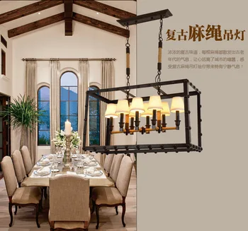 

Rusty Iron Retro Industrial Iron Box Pendant Light Dining 8 Head Rope Rust Colored Rectangle Pendant Light Hanging Lamp lampen