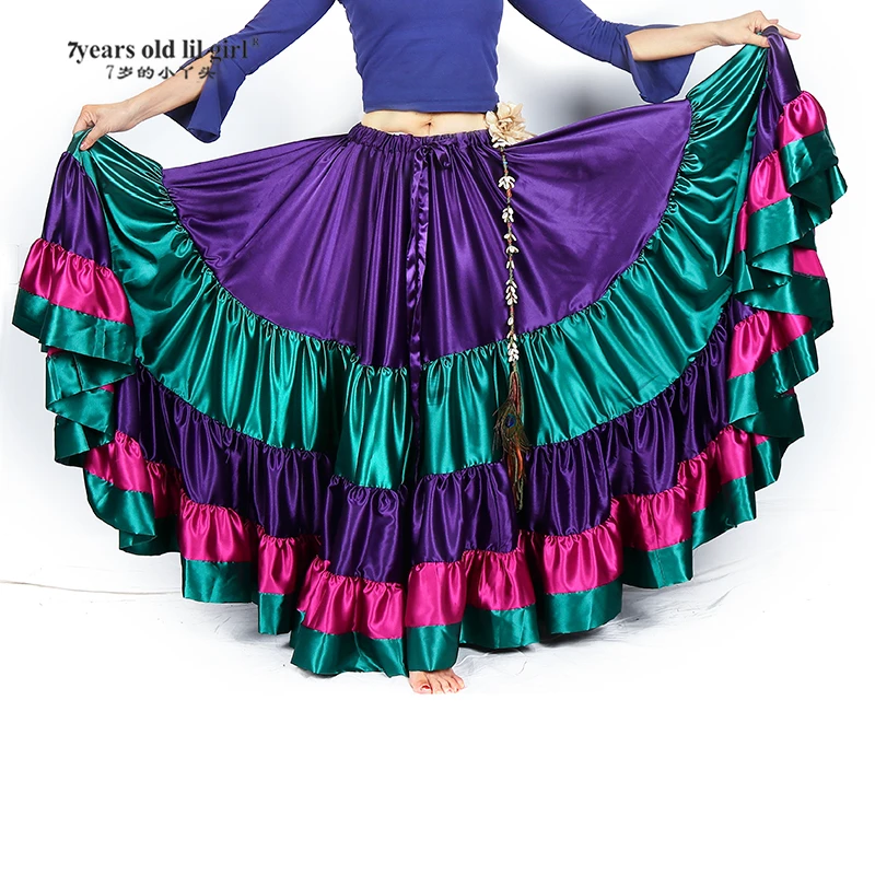 Details about   Dodger Blue Satin 12 Yard Skirt 4 Tier Tribal Belly Dance Flamenco Gypsy Ruffle