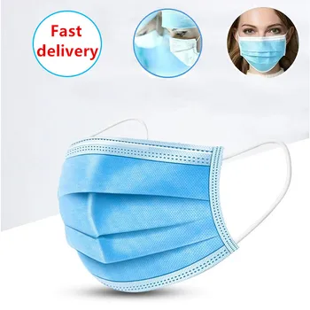 

50Pcs Disposable Protective Mask 3 Layer Nonwove Ply Filter Mouth Face Mask Anti-Dust Anti-Fog Meltblown Earloops Mouth Mask