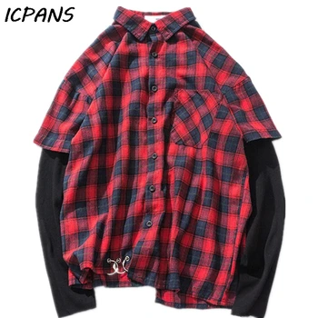 

ICPANS Hawaiian Shirt Men Plaid Streetwear Hip Hop Camisa Hombre blouse men Long Sleeve button up shirt 2019 Summer Spring