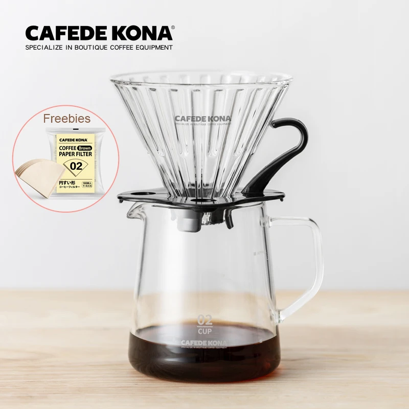 CAFEDEKONA капельница V60 Термостойкое стекло 1-4 чашки КОФЕВАРКА бариста инструменты кофе варить фильтр чашка ручной капельный фильтр горшок - Цвет: a set