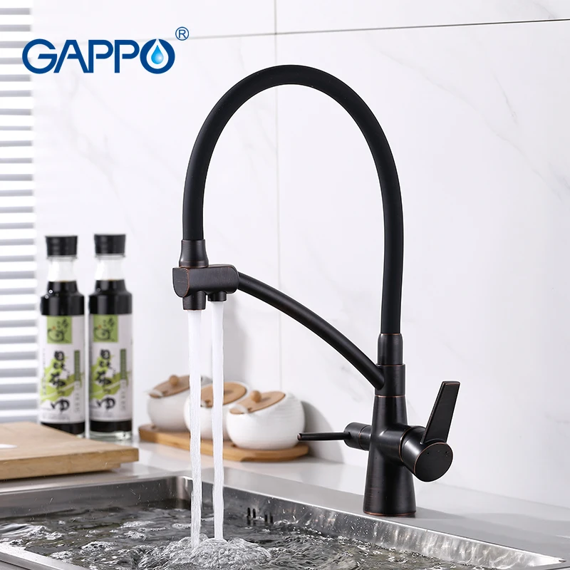 Смеситель для кухни GAPPO кухонный кран с фильтром черный цвет очиститель