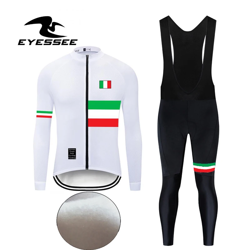 Eyessee Зимняя Теплая Флисовая итальянская одежда для велоспорта Мужская велосипедная Джерси Набор Ropa Ciclismo Invierno Велосипедное трико костюм