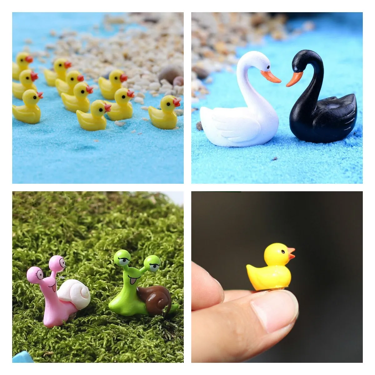 10/2pcs Mini Little Yellow Duck/Swan/ Snail Fairy Garden Home Plants Decoration Resin Crafts Miniature Dollhouse Car Decoration