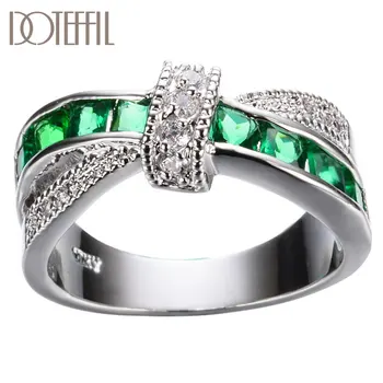 

DOTEFFIL 925 Sterling Silver AAA Zircon Green/Blue/Purple Six Colors Crystal Ring For Women Fashion Wedding Party Charm Jewelry