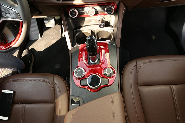 Красный настоящий углеродное волокно для Alfa Romeo Giulia Stelvio Автомобильный интерьер центральная консоль панельная Накладка для коробки передач отделка