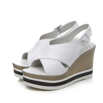 

Women's Sandals High-heeled Wedges Women's Wedges Heel Sandals Peep Toe Hollow Out Chunky Platform Genuine Leather Sandals