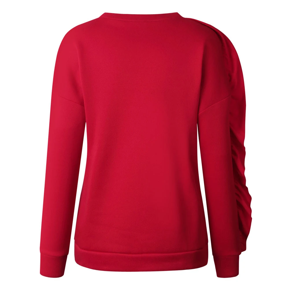 JAYCOSIA New Hot Fashion Blouses Women Ruffles Long Sleeve Loose Xmas Christmas Deer Print Pullover Blouse Top Clothing 1030
