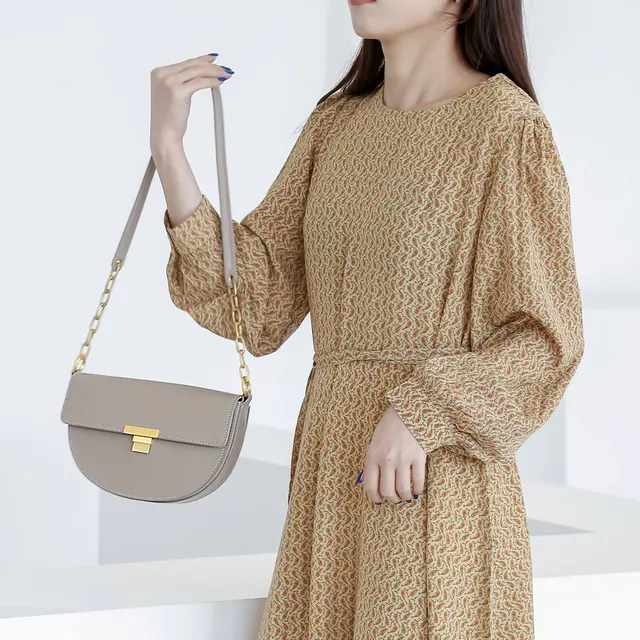 $US $55.16 Saddle Bag Ladies 2021 Brand New Vintage Trendy Spring and Summer Leather Handbags Niche Design Fashion All-match Messenger Bag