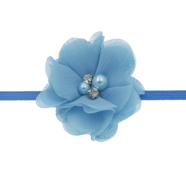 blue Детская повязка на голову для девочек; эластичная лента для волос с цветами; жемчужные стразы для принцессы; повязка на голову с цветами; Детские аксессуары для волос - Цвет: blue
