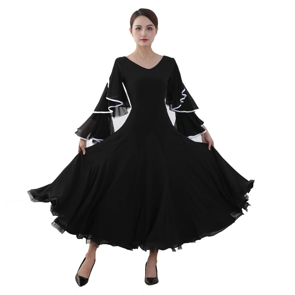 

Flared Sleeves Modern Dance Adult Women Clothes Big Hem National Standard Performance Dress Ballroom Waltz Competition Costumes