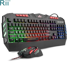 Rii R900+ USB Проводная эргономичная светодиодная Механическая с подсветкой, игровая клавиатура и мышь, комбинированная профессиональная мышь с полным ключом