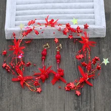 Стиль, головной убор невесты, корейский стиль, серия MORI, лента для волос, красные аксессуары для волос, xian mei, резинки для волос, тост, официальное платье, аксессуары