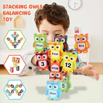 

Children's Educational Wooden Balance Stacked Blocks Colorful Large Digital Owl Stacked High Kindergarten Toys