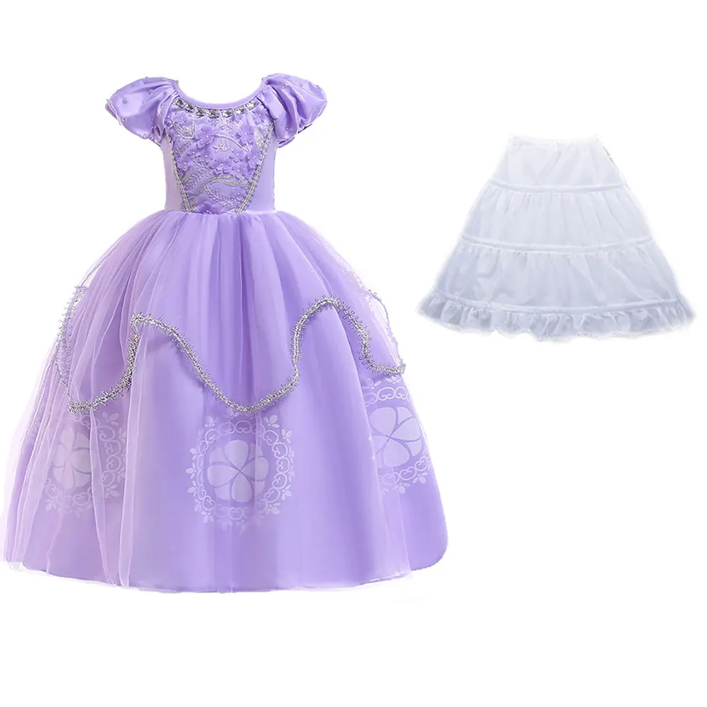 Purple  Princess Sofia Dress for Girl Kids Cosplay Costume Puff Sleeve Layerd Dresses Child Party Birthday Sophia Fancy Costumes long skirt top design for baby girl Dresses