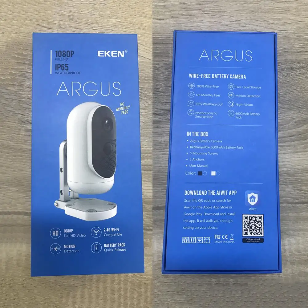 IP камера EKEN Argus WiFi с аккумулятором и углом обзора 140 ° 1080P|Видеокамеры 360 °| |