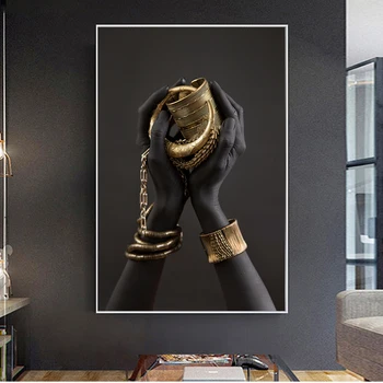 

Black and Gold Hand Bracelet Oil Painting on Canvas Posters and Prints Cuadros Wall Art Pictures For Living Room