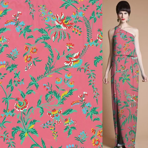 

Bohemia style 100% silk crepe de chine fabric 140cm width floral design,SCDC1059