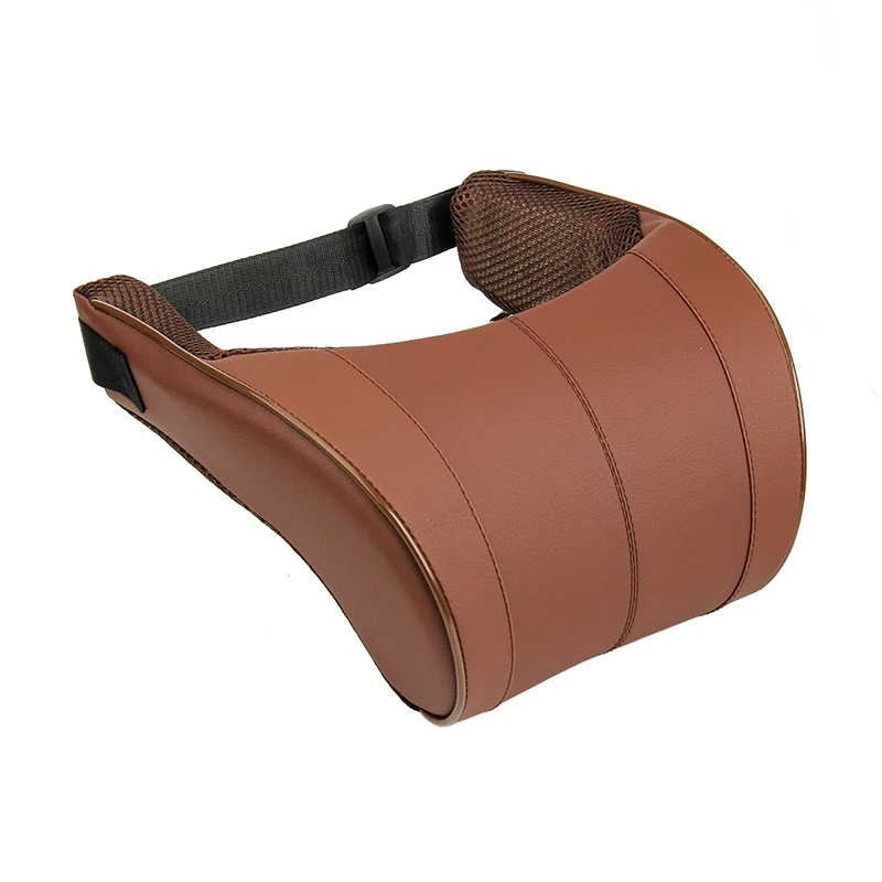 1Pcs 3 Colors PU Leather Auto Car Neck Pillow Memory Foam Car Pillow Neck Rest Seat Headrest Cushion Pad High Quality - Color: Coffee