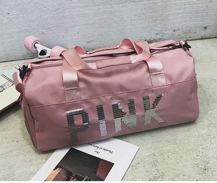 New Travel Bags Sequins PINK Duffle Bag Women Men Sports Bag For Shoes Weekend Bag Nylon Woman Traveling Bags For Ladies