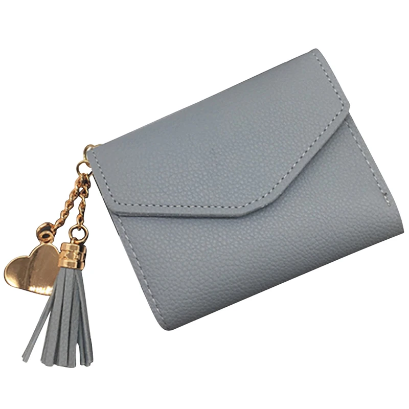 Короткий бумажник с кисточками, из искусственной кожи женские кошельки женский кулон сердце Hasp мини-кошелек для монет сумка - Цвет: blue