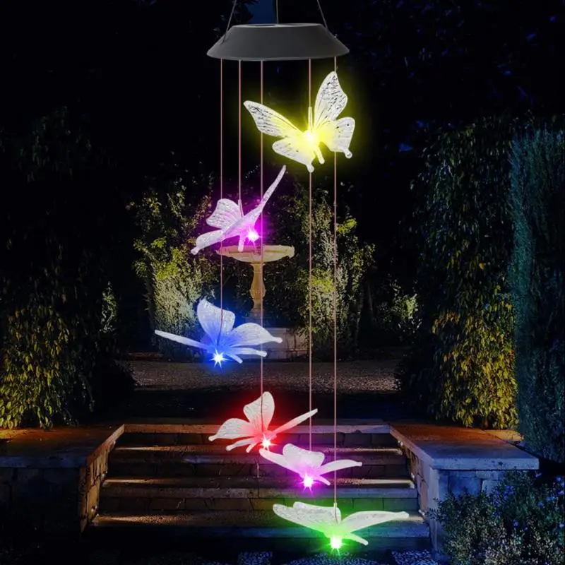 6LED Солнечный свет IP65 бабочка ветер Chime лампа Открытый сад двора Декор