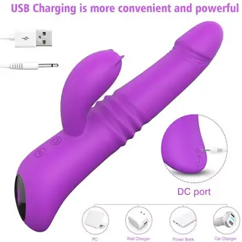 2 In 1 Thrusting Rabbit Vibrator+Rotating G Spot Vibrator ,Realistic Dildo Vibrator Clitoral Stimulator Sex Toy for Women