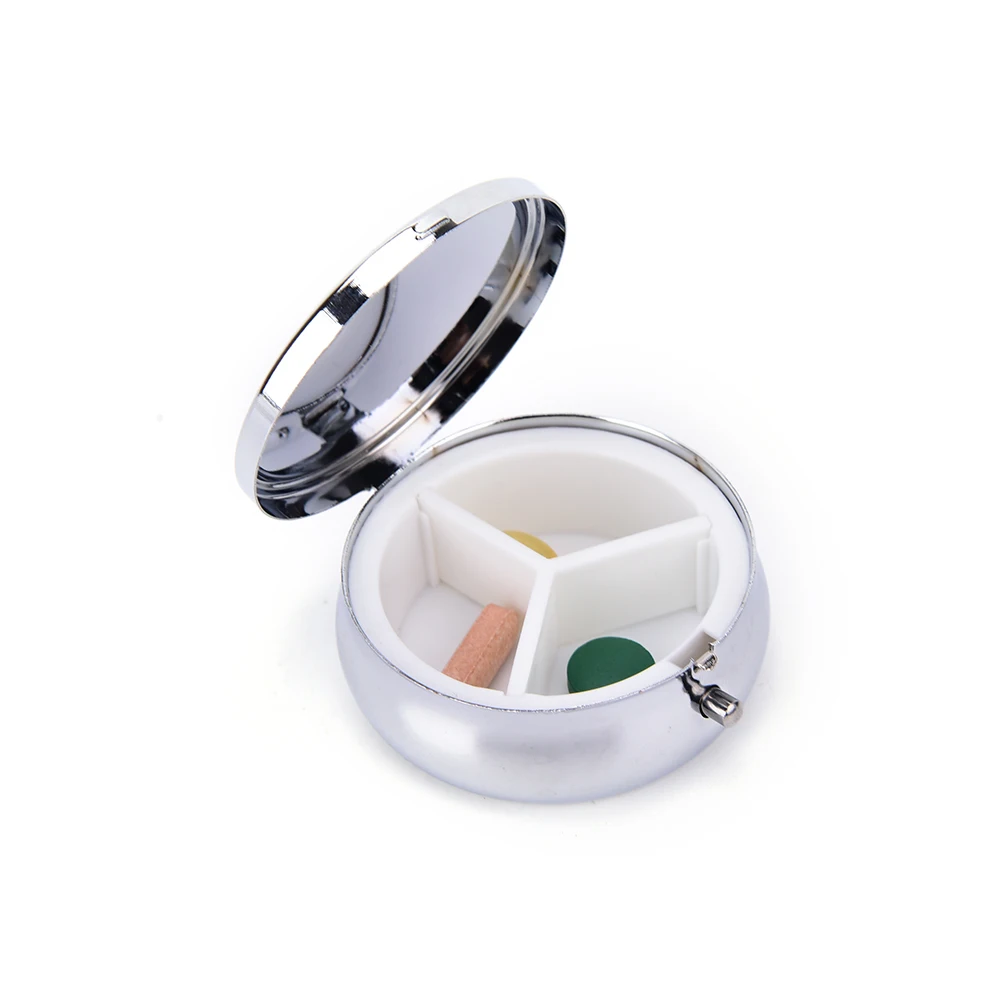 1 Pc Round Silver Metal Tablet Pill Boxes Holder Advantageous Container Medicine Case