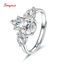 

Smyoue 2 CT Radiant Cut Pear Shaped Moissanite Engagement Rings For Women Adjustable Luxury Fashion 925 Sterling Silver Jewelry
