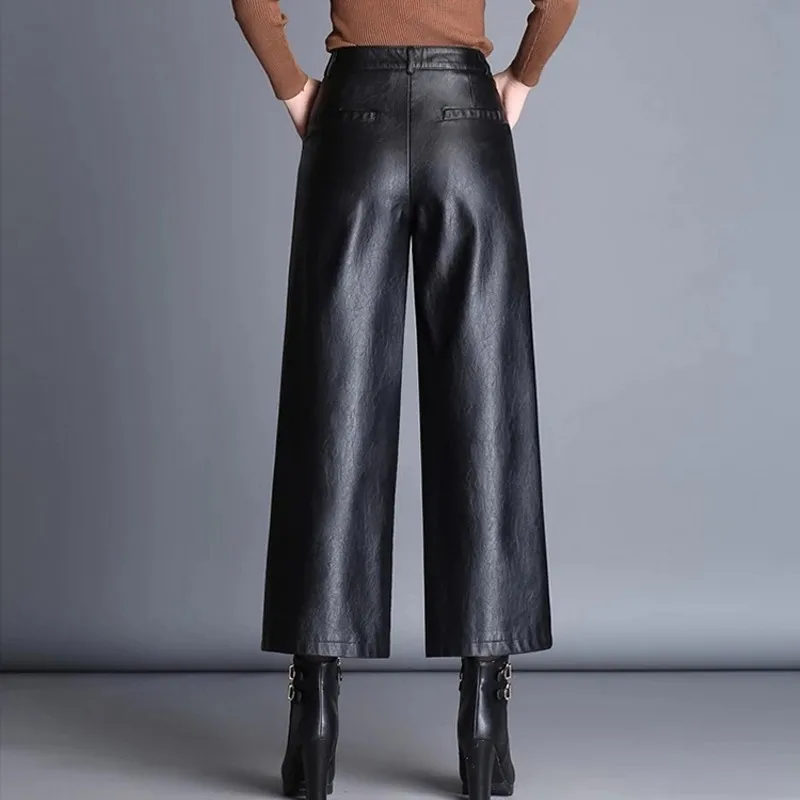 Bella Philosophy осенне-зимние женские широкие брюки из искусственной кожи женские черные эластичные брюки женские свободные брюки