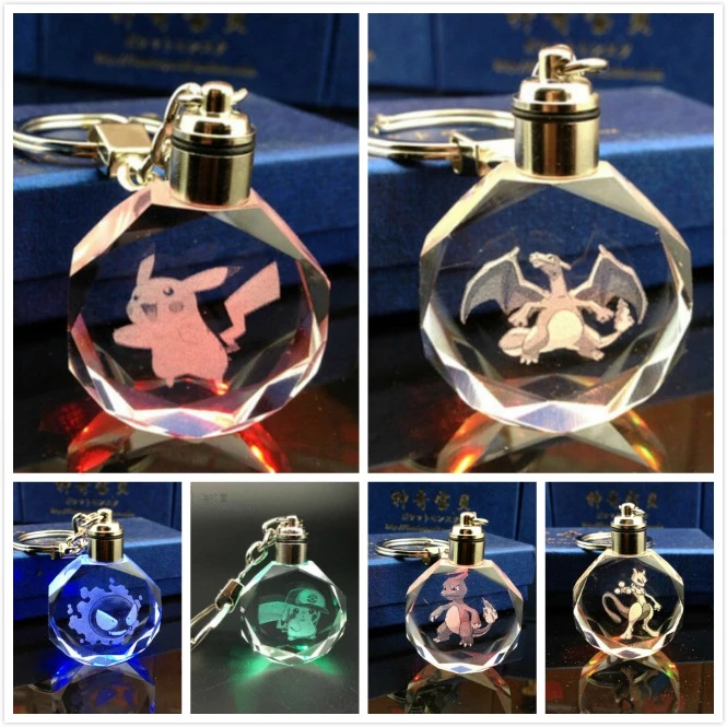 

Pokemon Pikachu Charizard Mewtwo HAPPY PET Crystal Key Chain LED Light Pendant Key Ring Cosplay Props Accessories