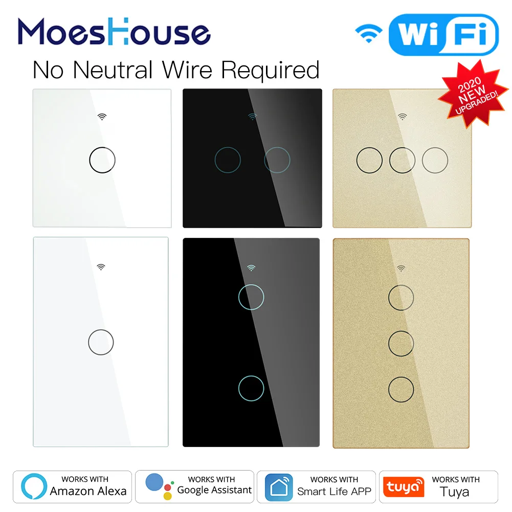 

NEW WiFi Smart Light Switch RF433 No Neutral Wire Single Fire Smart Life Tuya App Control Works with Alexa Google Home 110V 220V