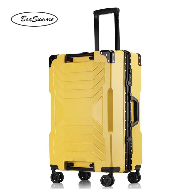 yellow BeaSumore, модный креативный дизайн, чемодан на колёсиках,, алюминиевая рама, тележка, для женщин и мужчин, 20 дюймов, кабина, чемодан, колеса - Цвет: yellow