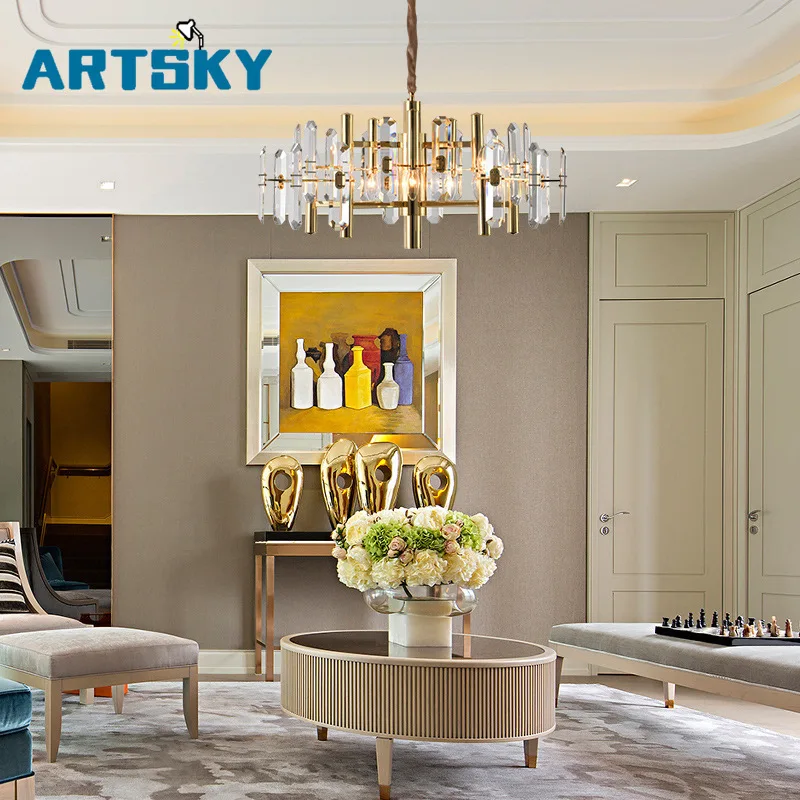 Modern Luxury Golden Crystal Chandelier Villa Hotel Decoration Lamp