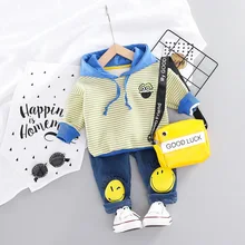 HYLKIDHUOSE/комплекты одежды для малышей г. Осенние комплекты одежды для маленьких мальчиков и девочек Полосатые плюшевые топы и штаны Детский костюм