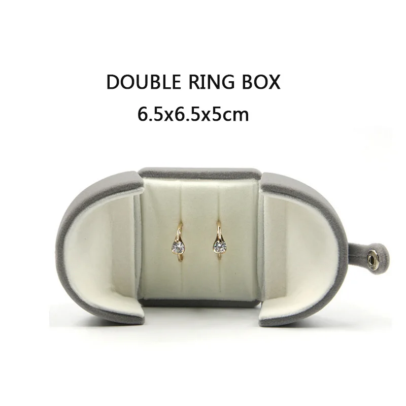 DOUBLE RING BOX Высокое качество серый ювелирный ящик посылка двойная открытая пряжка крышка пара кольцо кулон ожерелье серьги бархатный чехол для хранения подарка - Цвет: DOUBLE RING BOX