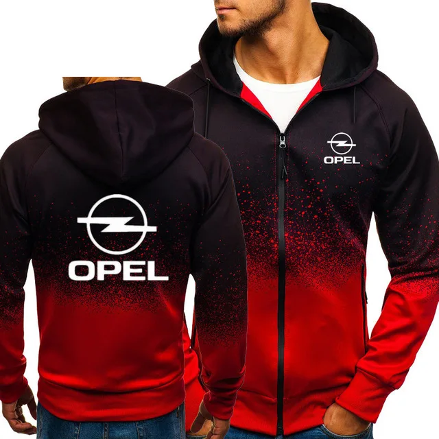 Весенняя Мужская куртка, логотип Opel, длинная, Harajuku, на молнии, с капюшоном, хлопок, градиент, 3d, пуловер, пальто