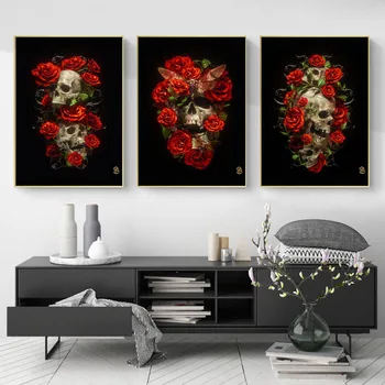 

Rose Flower Skull Eternal Life Wall Art Canvas Painting Nordic Posters And Prints Abstract Wall Pictures For Living Room Decor