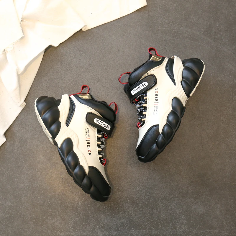 New Winter Kids Running Shoes Color Matching Children's Warm High Top Sport Shoes Fashion Footwear Girls Boys Sneakers