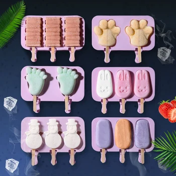 

Combined silicone ice cream mold ice tray tray popsicle mold Christmas decoration DIY ice cream machine tool with 50 wood