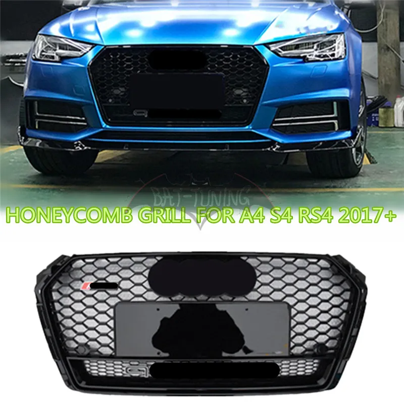 

Honeycomb Style ABS Grill For A4 B9 S4 RS4 2017-2019 With Lower Grill Front Bumper Racing Grille With European Plate Holder