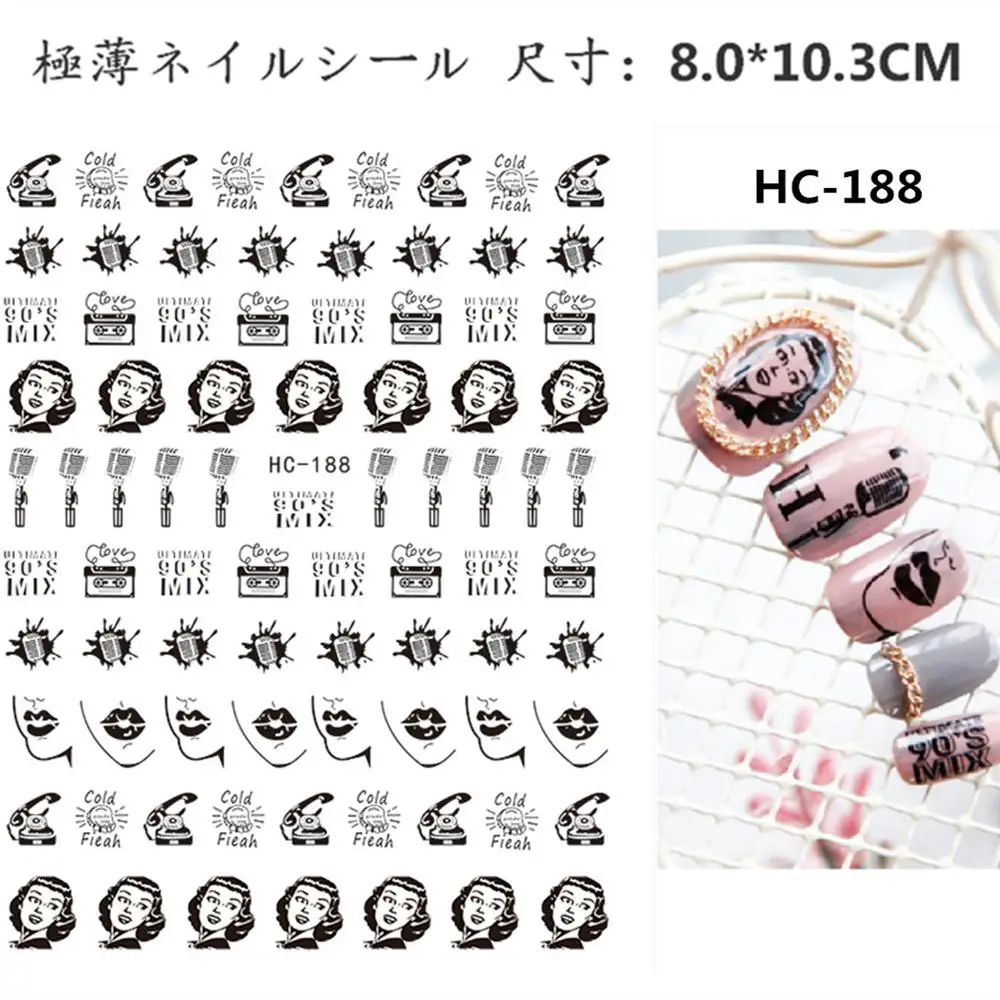 

Newest HC-188 cold Lady 3d nail sticker template back glue nail decals DIY decorations for nail art